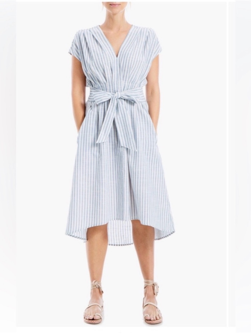 Max Studio Striped Tie-Waist Midi Dress